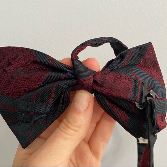 Dries Van Noten Bow Tie Silk Highlander Plaid Red Gray Christmas Adjustable - Picture 5 of 10